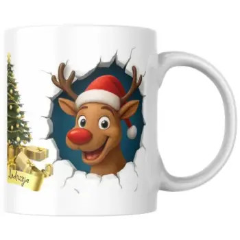 kubek z nadrukiem, z świątecznym zimowym reniferkiem, świąteczny kubek z imieniem
