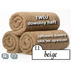 ręcznik beżowy z haftowanym tekstem