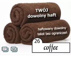 ręcznik brązowy z haftowanym tekstem