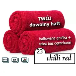 ręcznik czerwony z imieniem, tekstem i dowolną grafiką