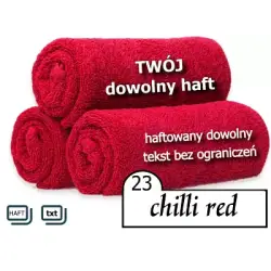 ręcznik czerwony z haftowanym tekstem