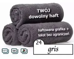 ręcznik szary z imieniem, tekstem i dowolną grafiką