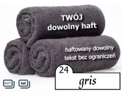 ręcznik szary z haftowanym tekstem